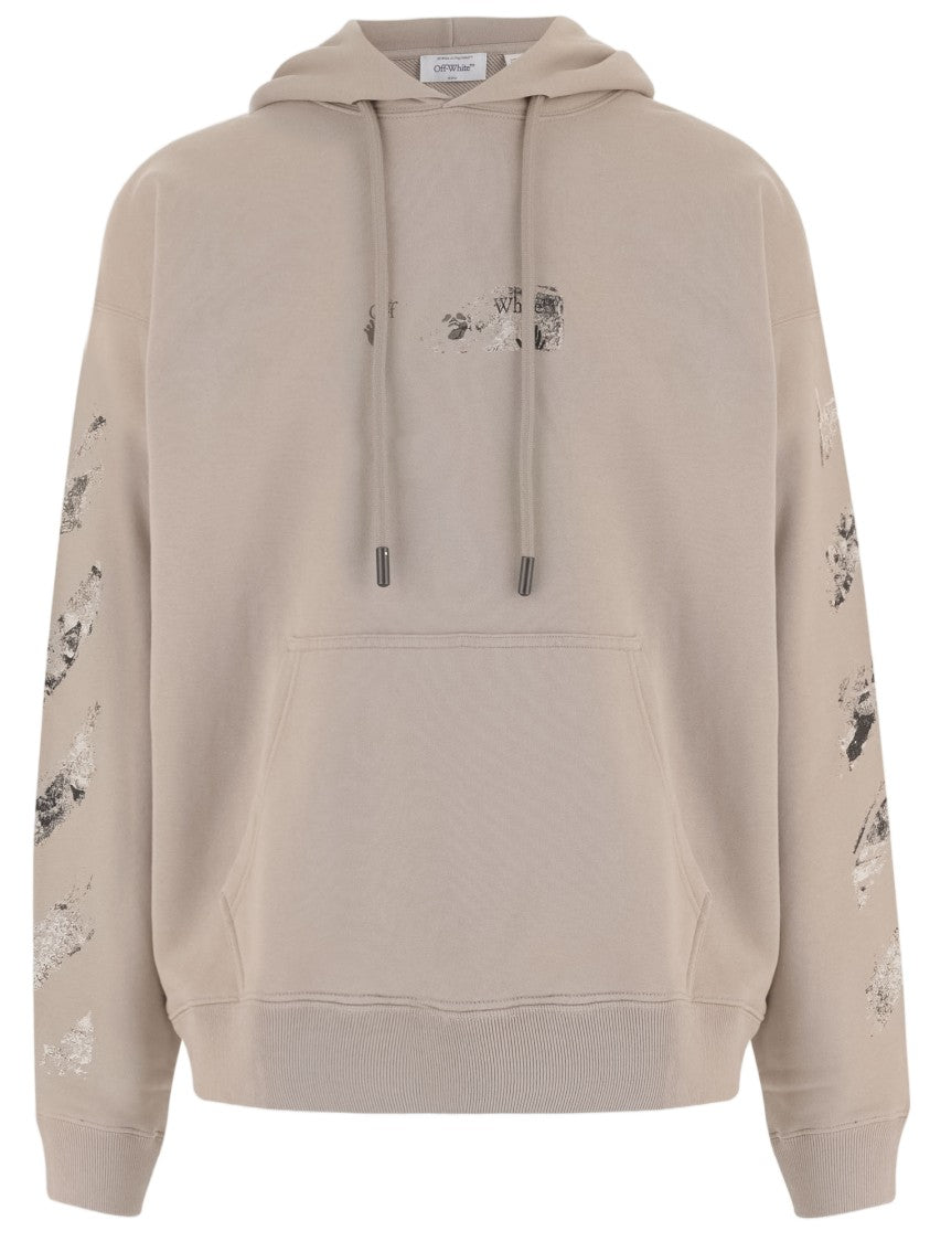 Off-White Beige Spices Arrow Pattern Hooded Cotton Sweatshirt