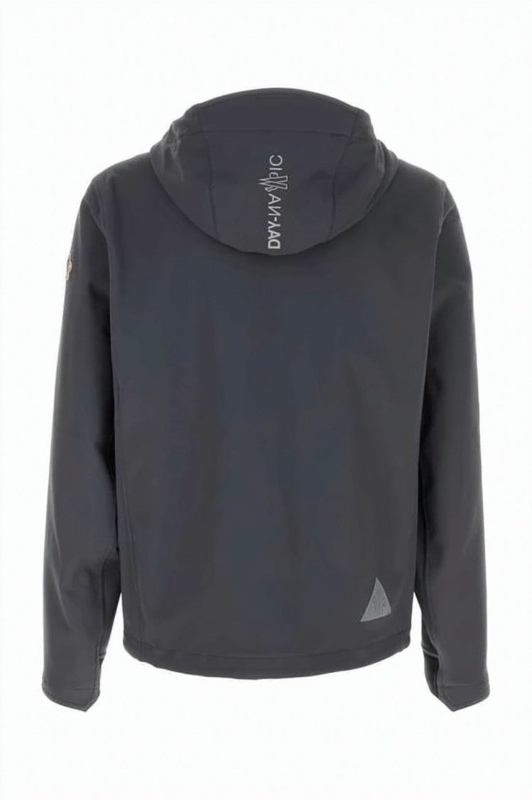 Moncler Grey Casual Jacket With Hood And Graphic Patch