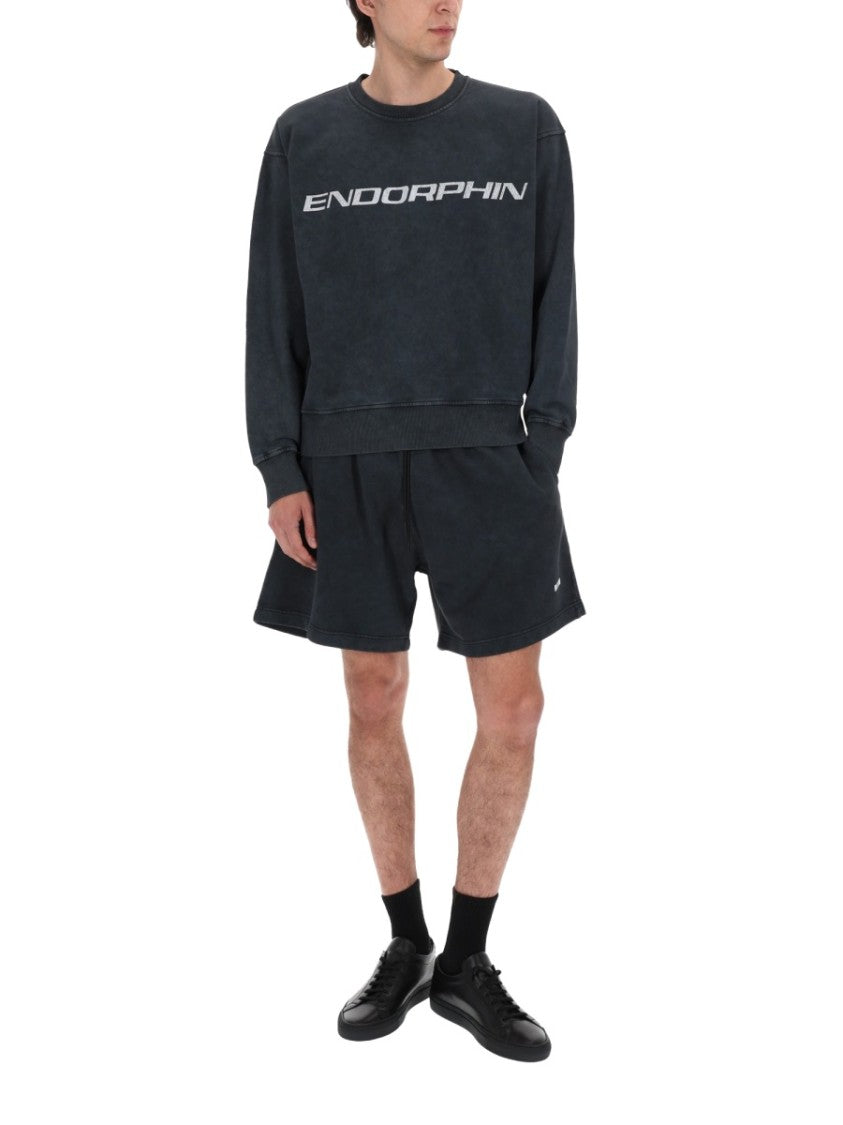 Msgm Washed Black Endorphin Text Cotton Sweatshirt