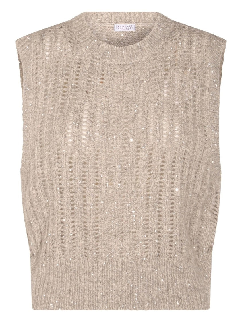 Brunello Cucinelli Textured Knit Sleeveless Sweater With Ribbed Details
