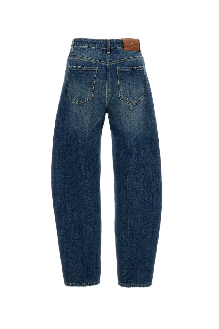 Elisabetta Franchi Blue Distressed Barrel Leg Denim Jeans