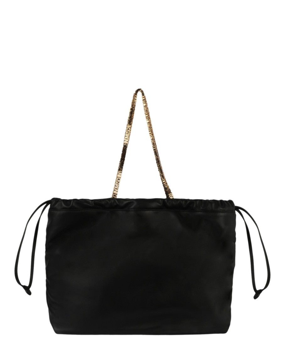 Moschino Drawstring Lettering Chain Shoulder Bag