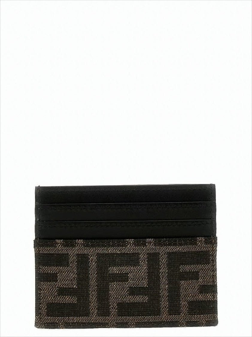 Fendi Geometric Patterned Card Wallet In Black Calfskin