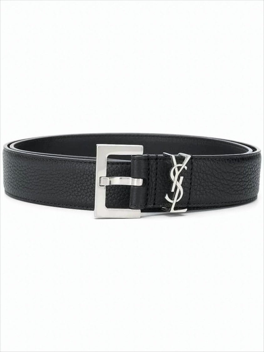Saint Laurent Fine Grain Leather Belt With Polished Buckle