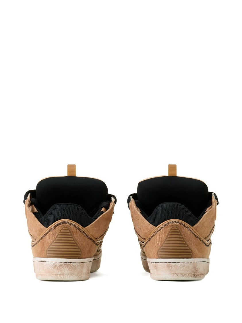 Lanvin Brown Curb Suede Mesh Sneakers