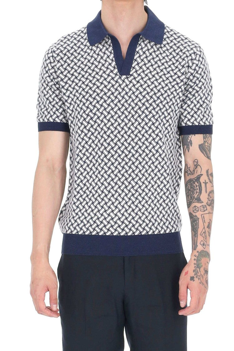 Drumohr Biscottino Pattern Cotton-Linen Open Collar Polo Shirt