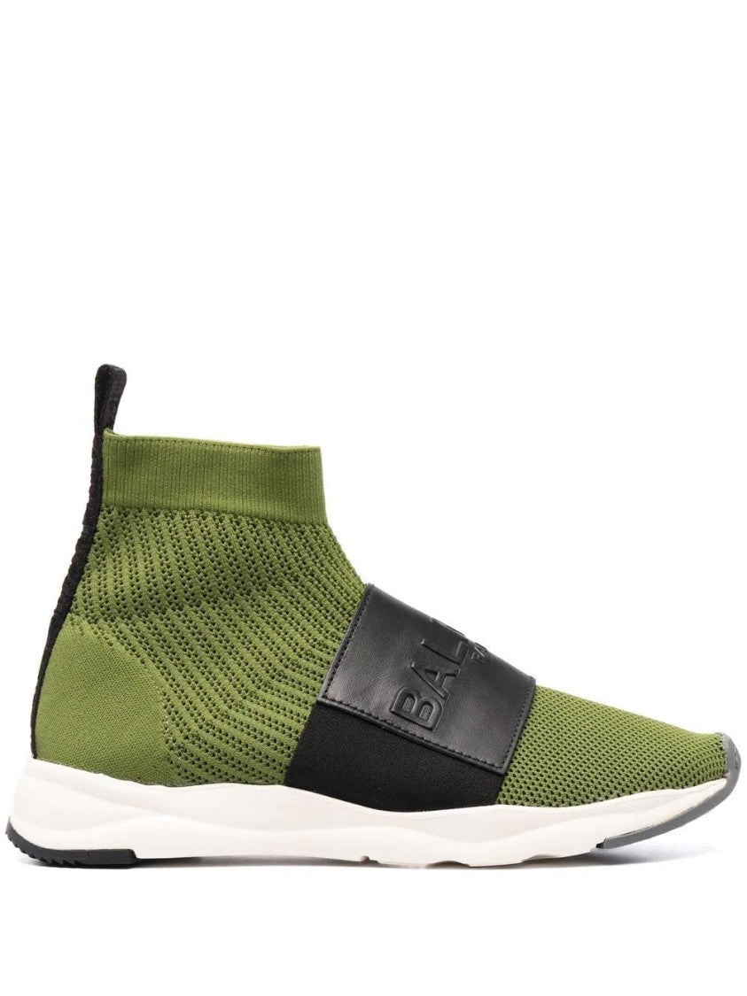Balmain Knitted Olive Green Trainers With Modern Design