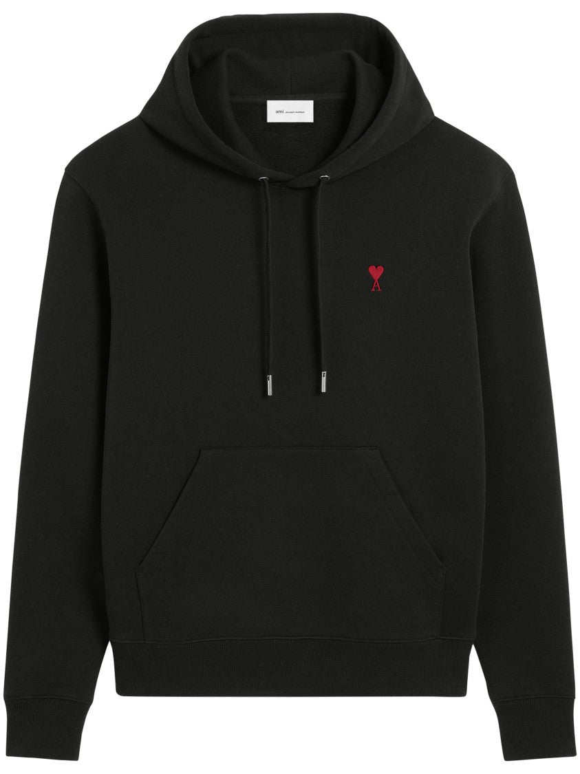Ami Paris Relaxed Fit Black Hoodie With Heart Logo Accent