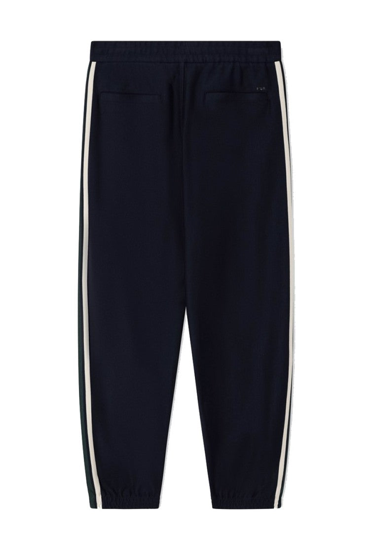 Emporio Armani Navy Green-And-White Side Stripe Cotton-Blend Sweatpants
