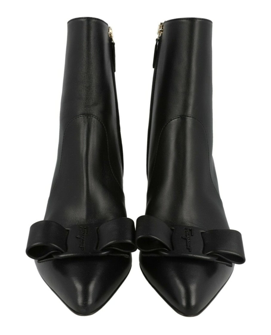 Ferragamo Ankle-Length Calfskin Leather Booties With Bow Detail