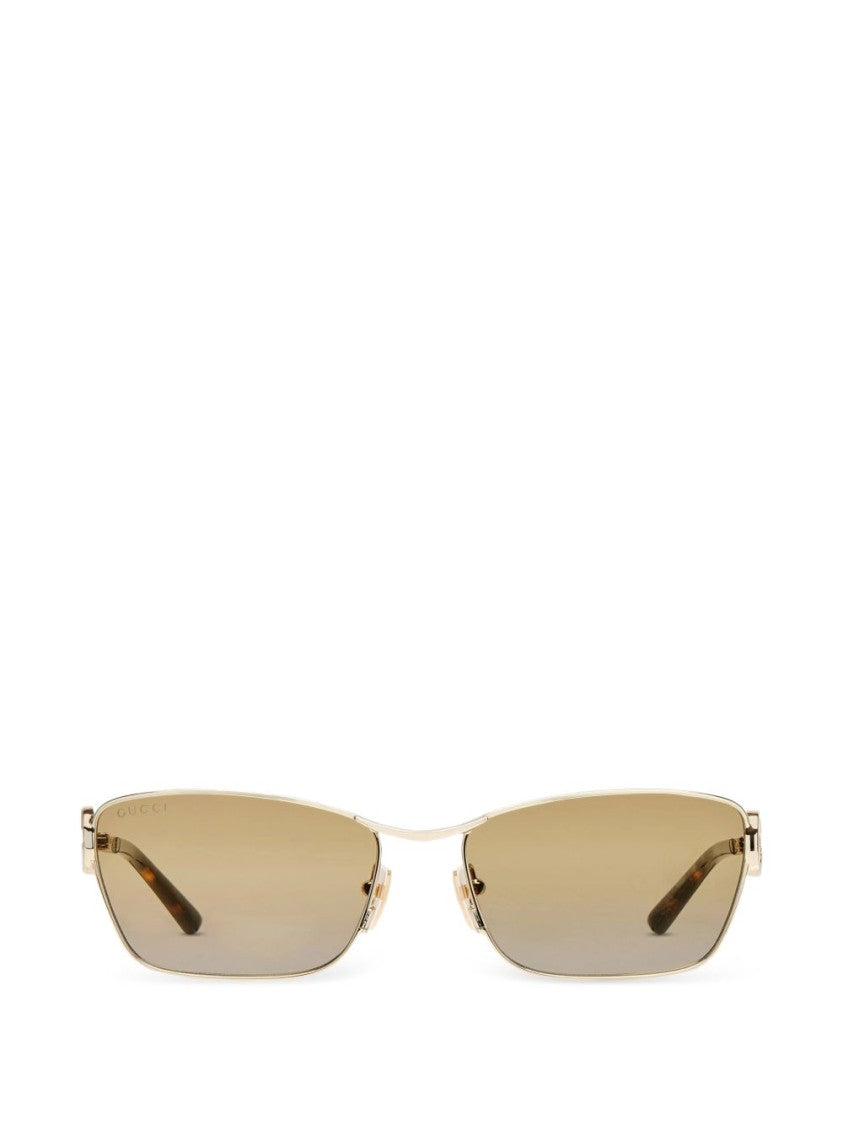 Gucci Gold Rectangular Metal Tortoiseshell Sunglasses