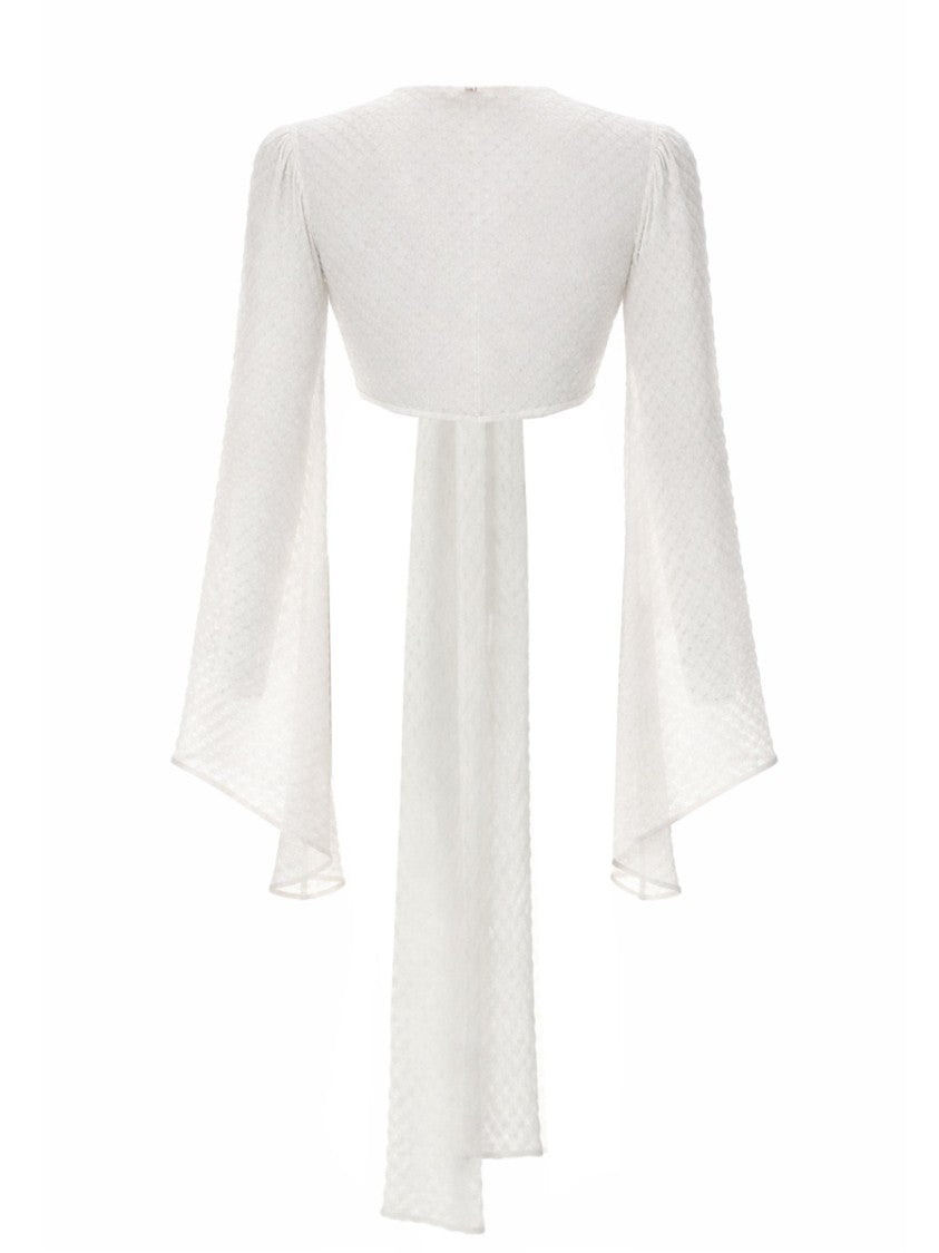 Missoni Semi-Sheer Flared-Sleeve Metallic Viscose-Blend Top