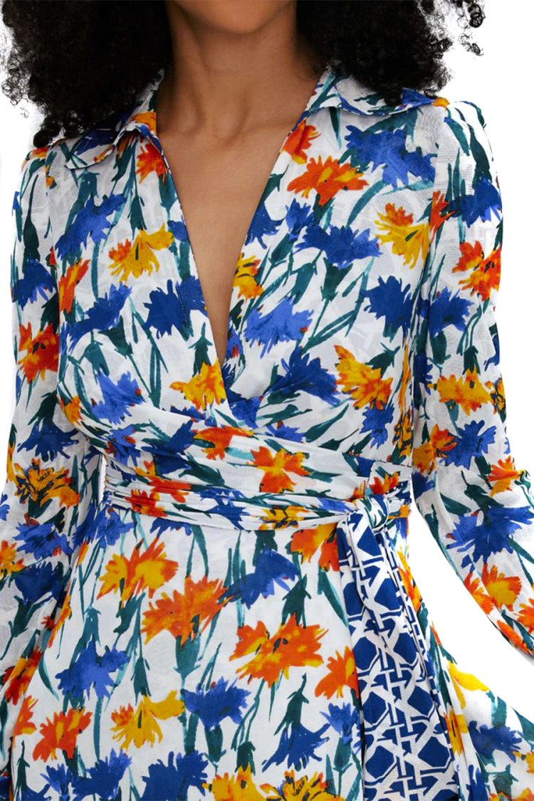 Diane Von Furstenberg Statement Wrap Dress With Floral Print And Tie Detail