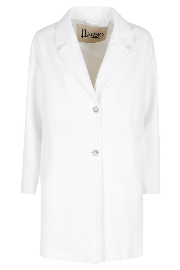 Herno White Long Lapel Pocketed Polyester Coat