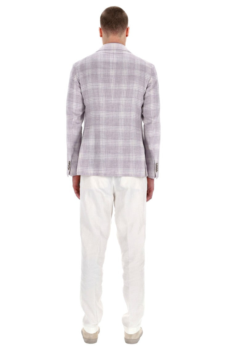 Tagliatore Montecarlo Line Linen-Wool Checked Jacket