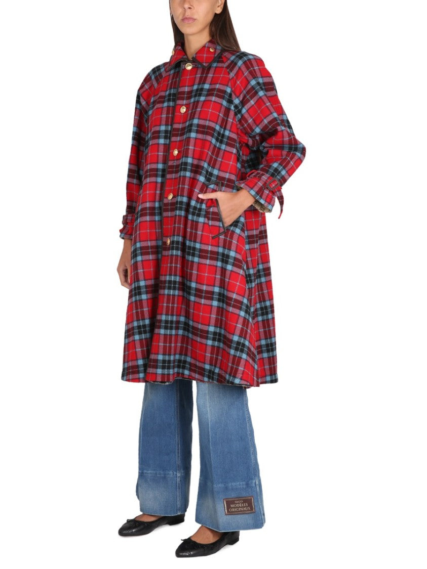 Gucci Pointed Collar Reversible Coat With Distinctive Button Closure