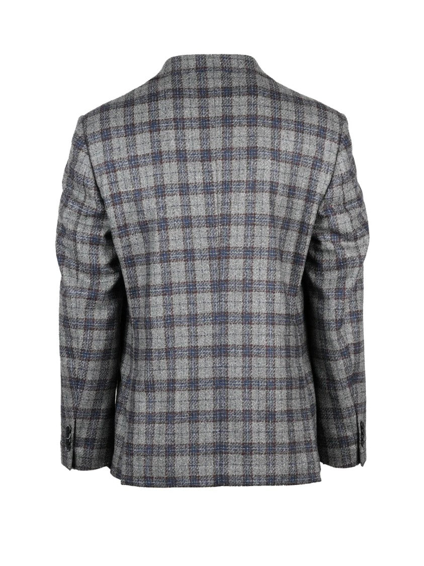 Luigi Bianchi Round Tailored Jacket In Bottle Green With Plaid Design