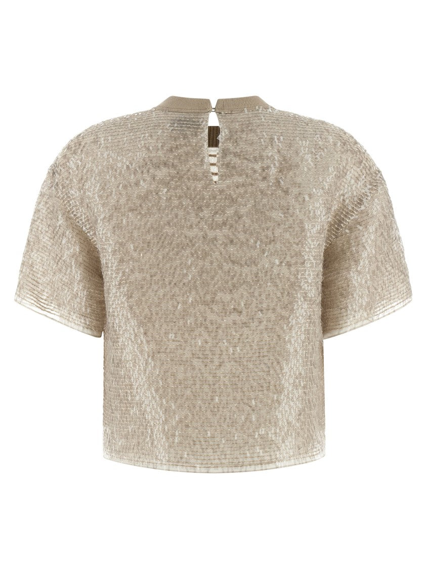 Brunello Cucinelli 'Dazzling Cascade Embroidery' Silk Sequin T-Shirt