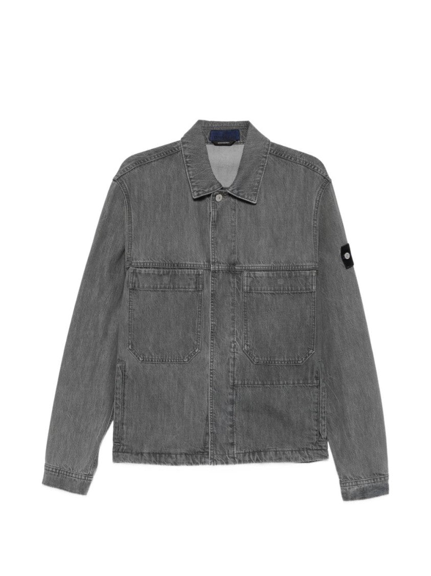 Stone Island Grey Boxy Collar Patch Cotton Jacket