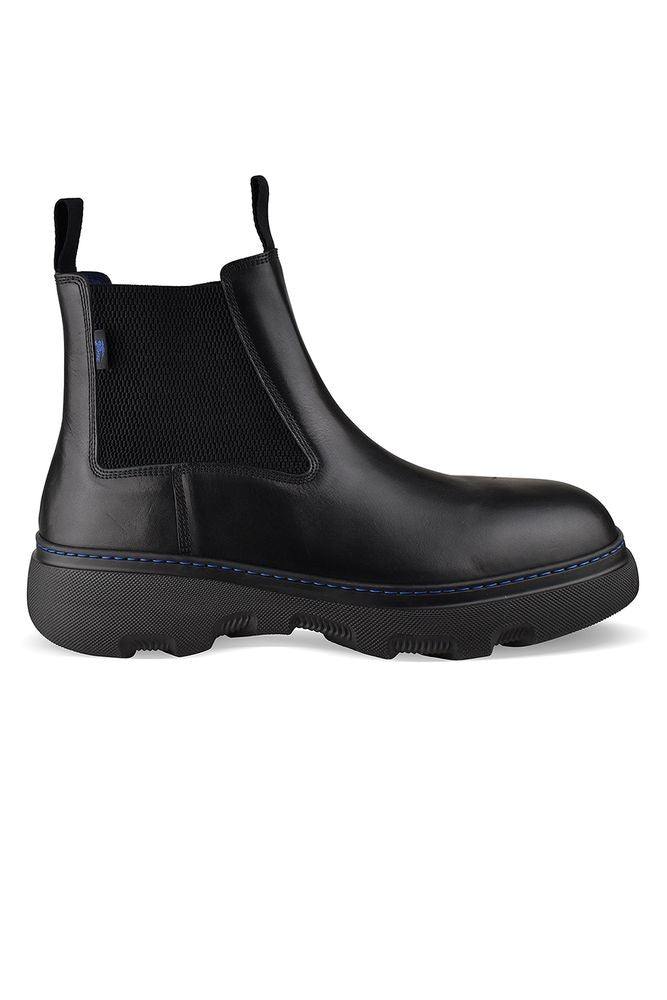 Burberry Black Leather Chelsea Boots With Elastic Inserts