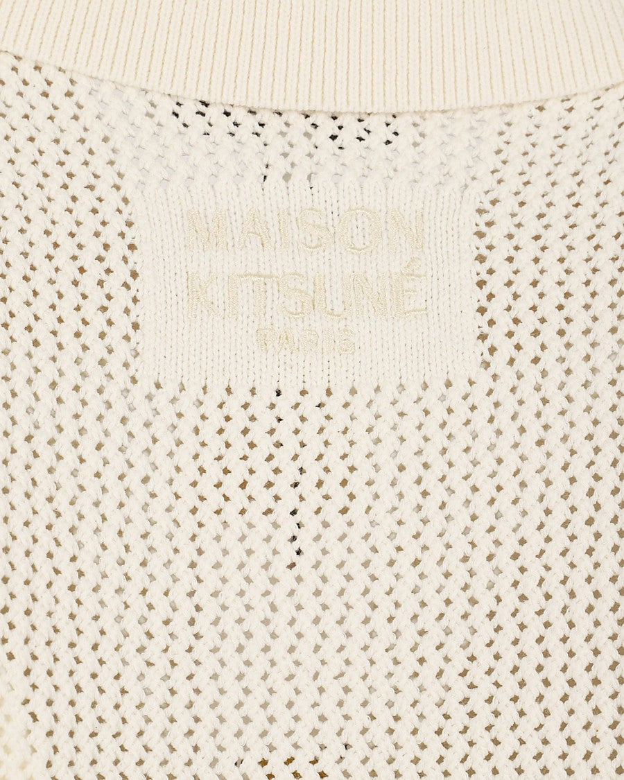 Maison Kitsuné Open Knit Cardigan With Shirt Collar And Embroidered Detail