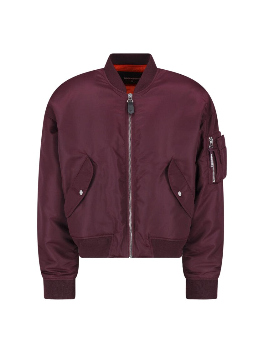 Dsquared2 Burgundy 80S Fabric Bomber Jacket
