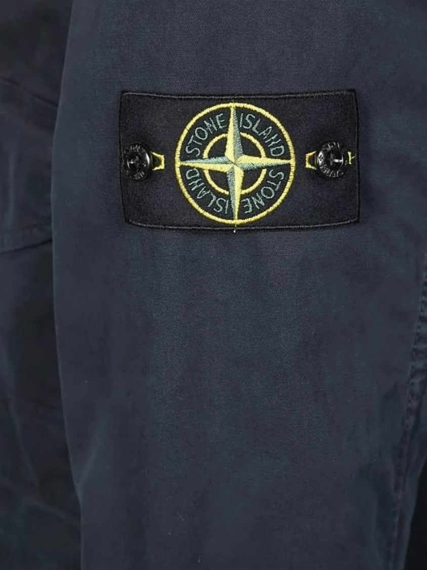 Stone Island Structured Blue Cotton Jacket With Classic Collar