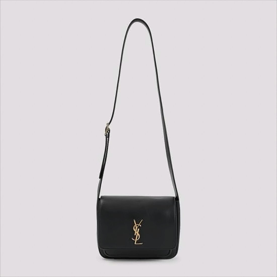 Saint Laurent Structured Leather Shoulder Bag With Metallic Logo Emblem