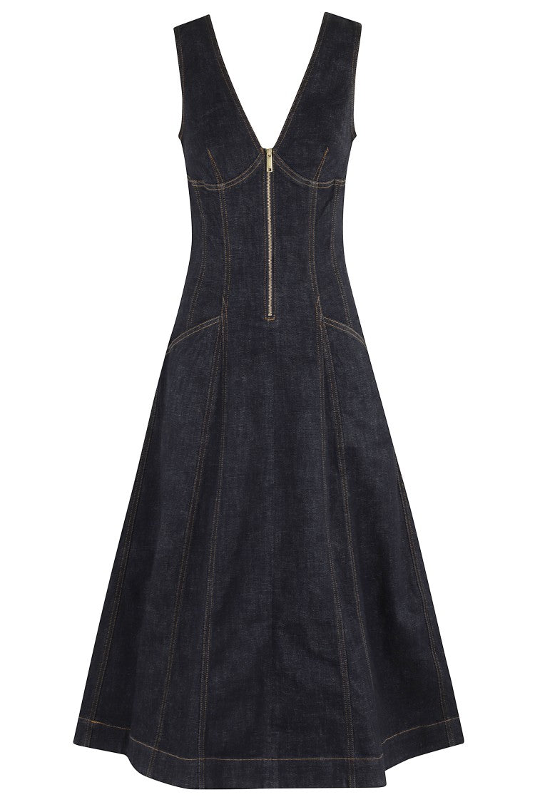 Self-Portrait Denim Midi Dress