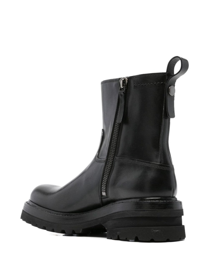 Premiata Black Side Zip Ridged Sole Boots