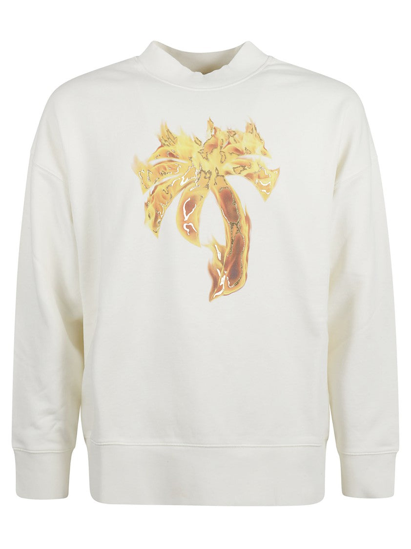Palm Angels Relaxed Fit High Neck Beige Sweatshirt