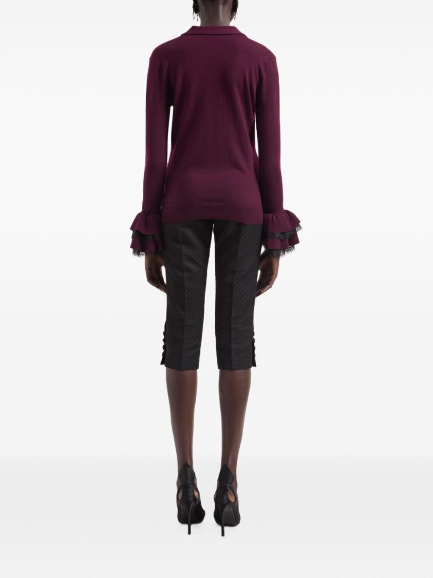 Nina Ricci Silk & Nylon Sweater With Ruffled Cuffs And Scarf Detail