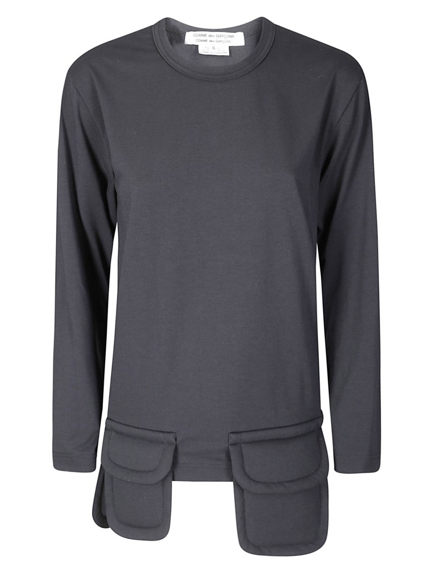 Comme Des Garçons Long-Sleeve Black Top With Structural Patch Pockets