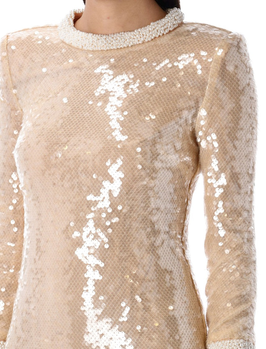 Self-Portrait Pearl Trim Sequin Mini Dress