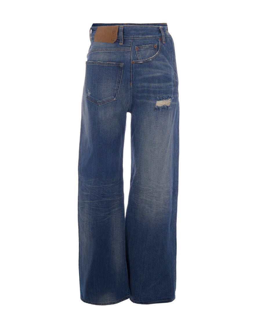 Mm6 By Maison Margiela Wide-Leg Jeans With Innovative 90° Twist And Vintage Finish