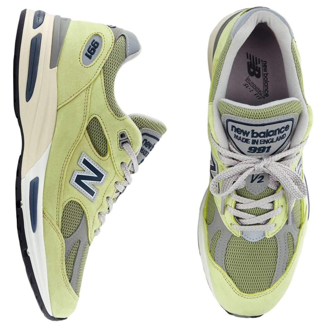 New Balance Light Green 991V2 Abzorb Mesh Suede Sneakers