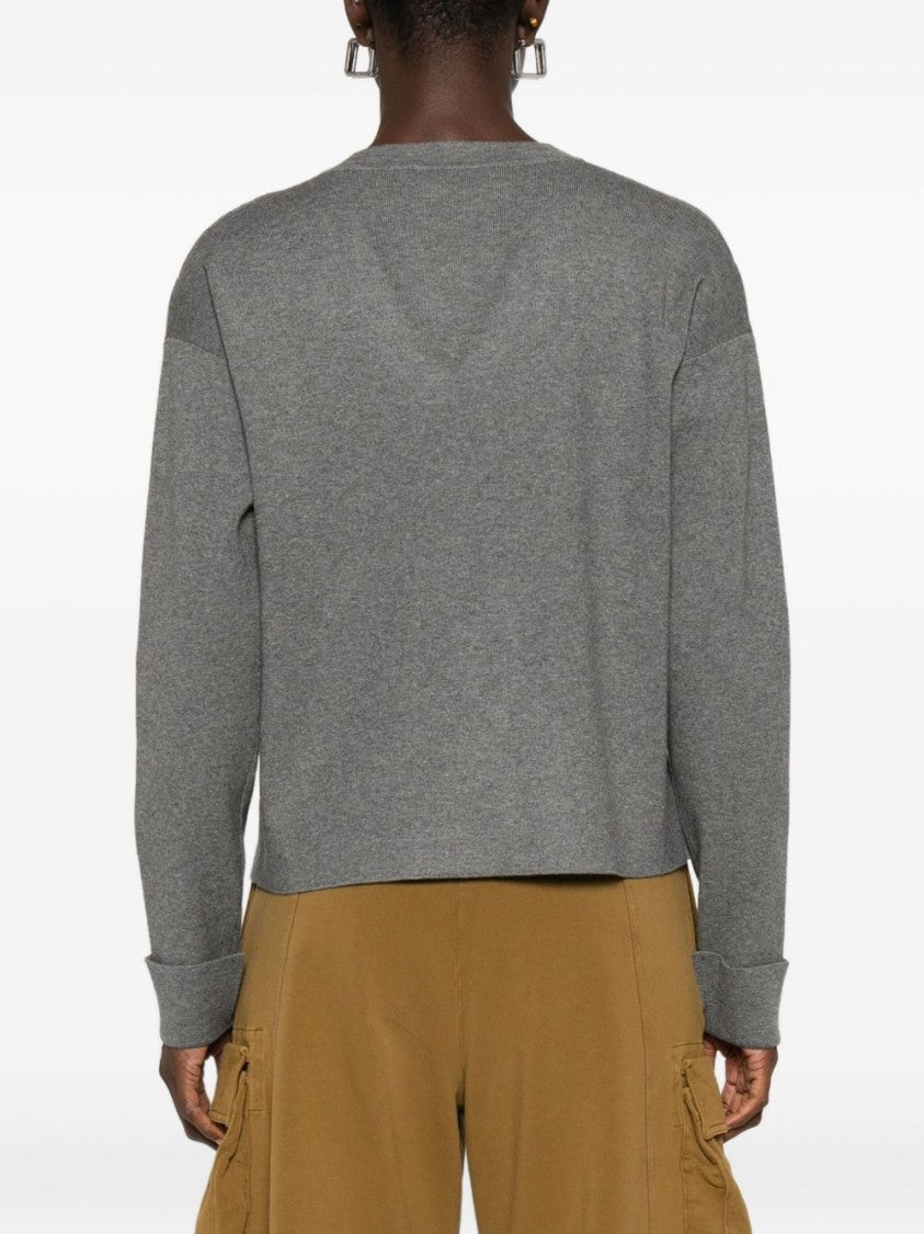 Blugirl Cropped Grey Sweater With V-Neckline