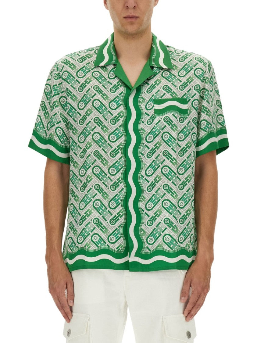 Casablanca Retro-Patterned Short-Sleeved Silk Shirt