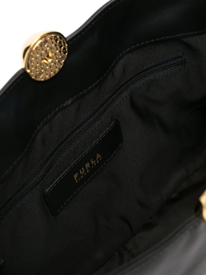 Furla Minimalist Black Handbag With Gold-Tone Clasp