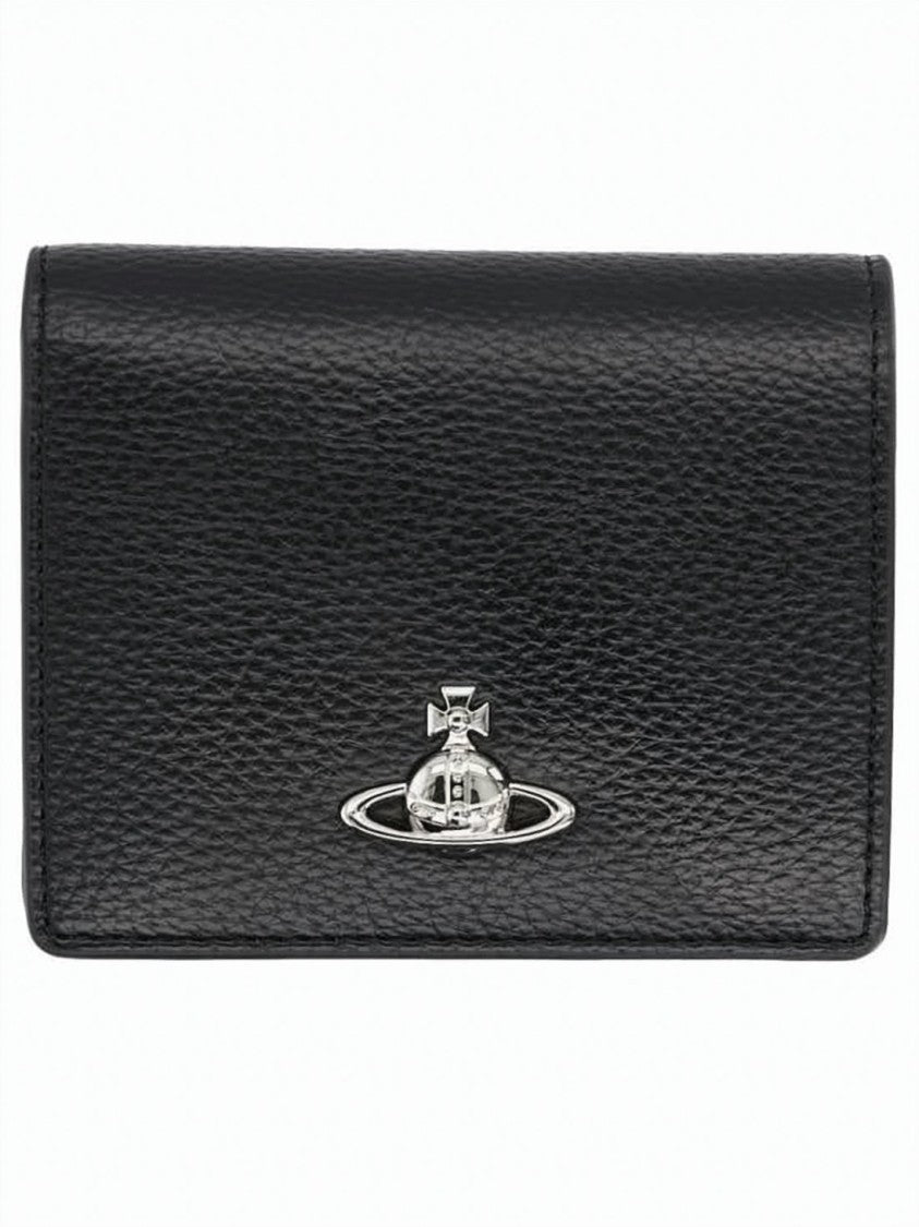 Vivienne Westwood Textured Pebbled Finish Bifold Wallet With Metallic Emblem