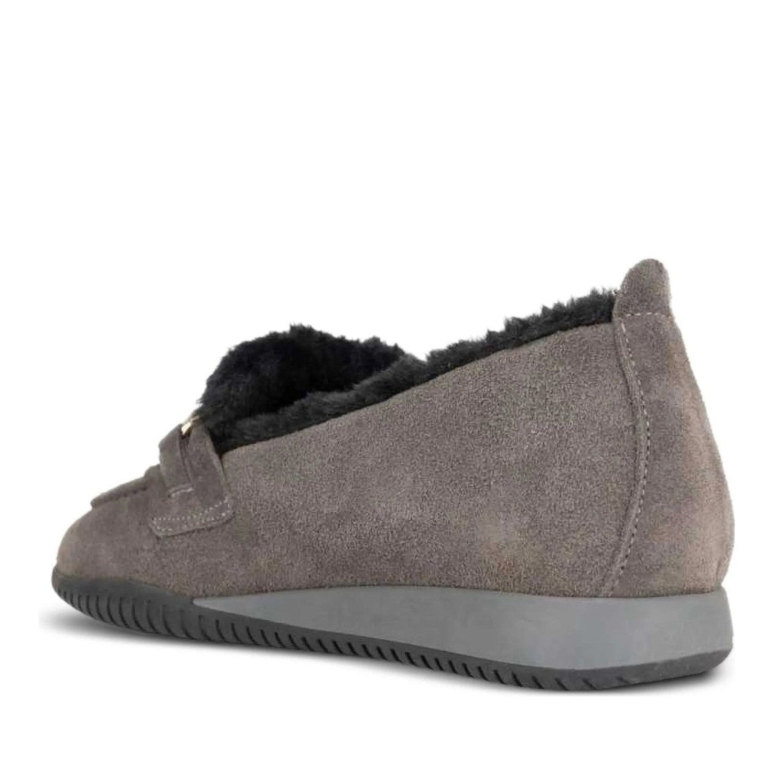 Sergio Moretti Black Fur-Lined Gold-Tone Detail Sleek Suede Loafers