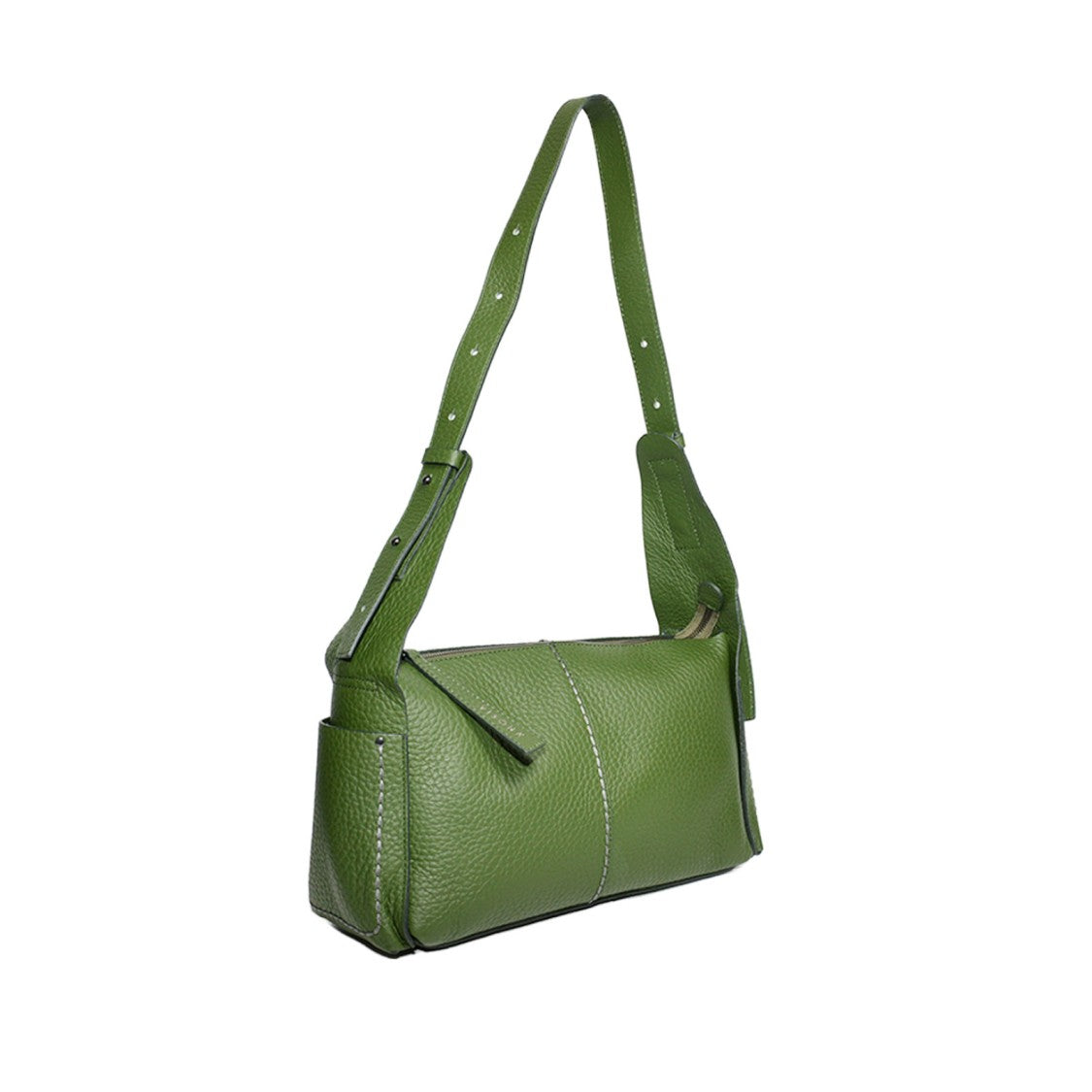 Plinio Visona' Emerald Green Plain Hammered Leather Bag