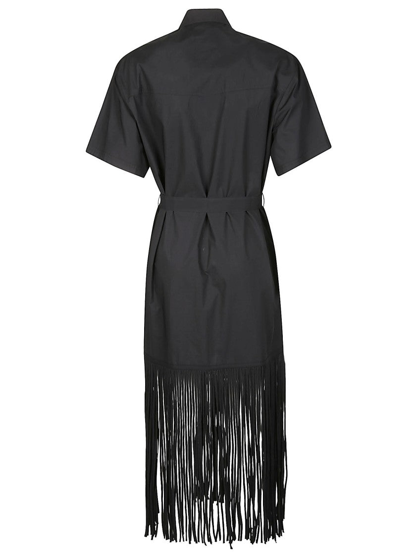 Pinko Avigliano Belted Fringed Cotton Shirt Dress