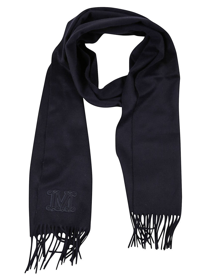 Max Mara Fringed Black Scarf With Subtle Logo Embroidery