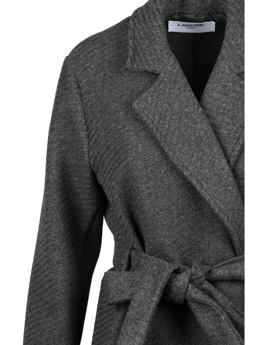 Lakore Dark Grey Belted Wool-Blend Long Coat