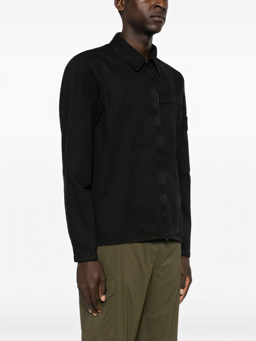 Stone Island Black Jacket With Classic Collar And Zip Closure
