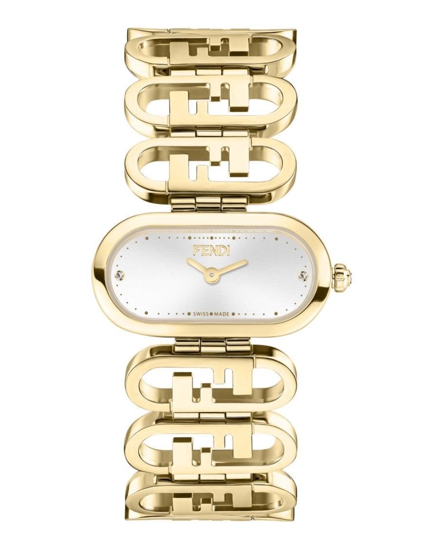 Fendi O'lock Diamond Watch With 14.8X28.3Mm Gold Case