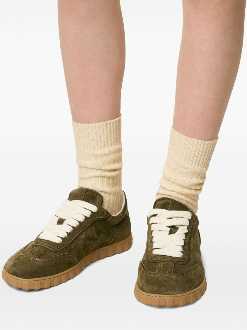 Ami Paris Brown Olive Green Lace-Up Rubber Sneakers