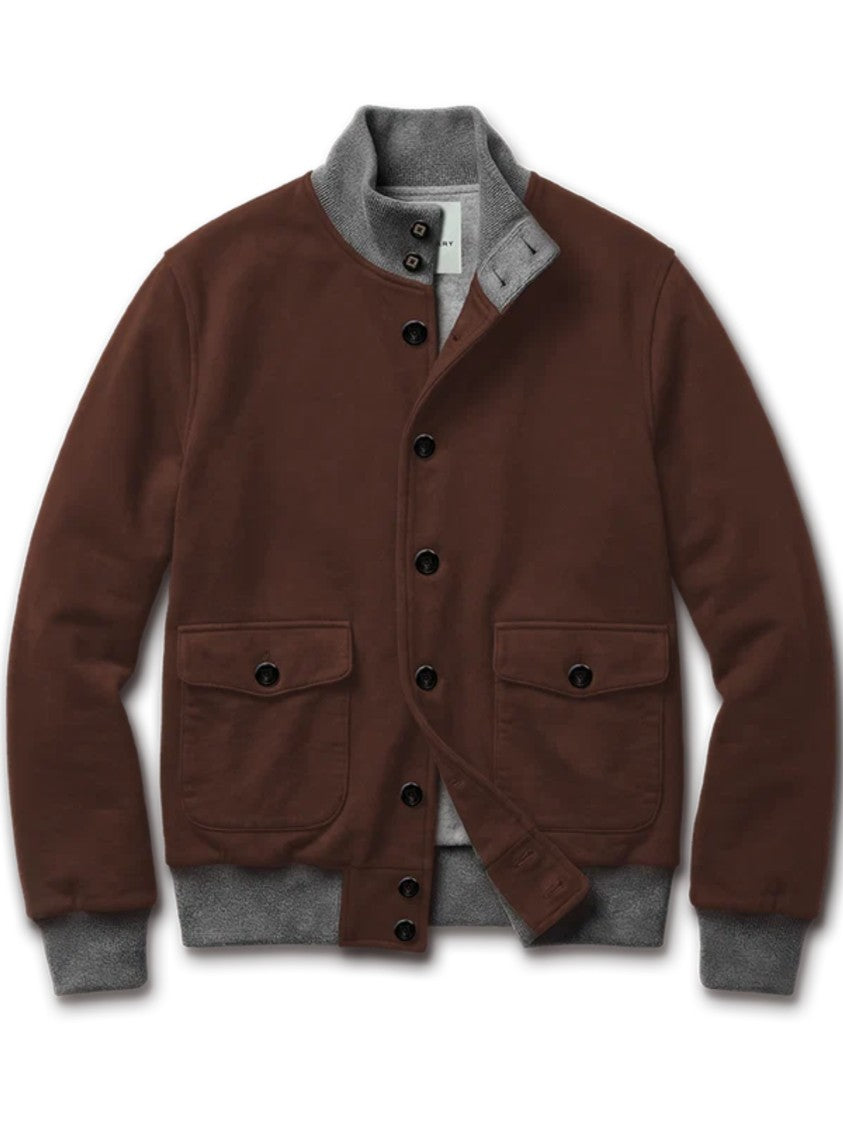Blusonary Brown Button-Up Jacket With Grey Ribbed Details