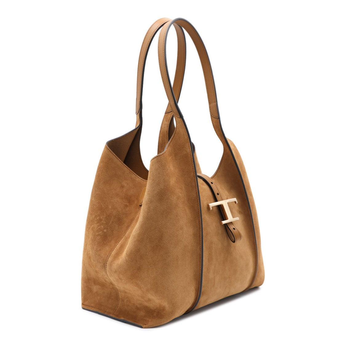 Tod's Structured Brown Suede Tote Bag With Metallic Detail